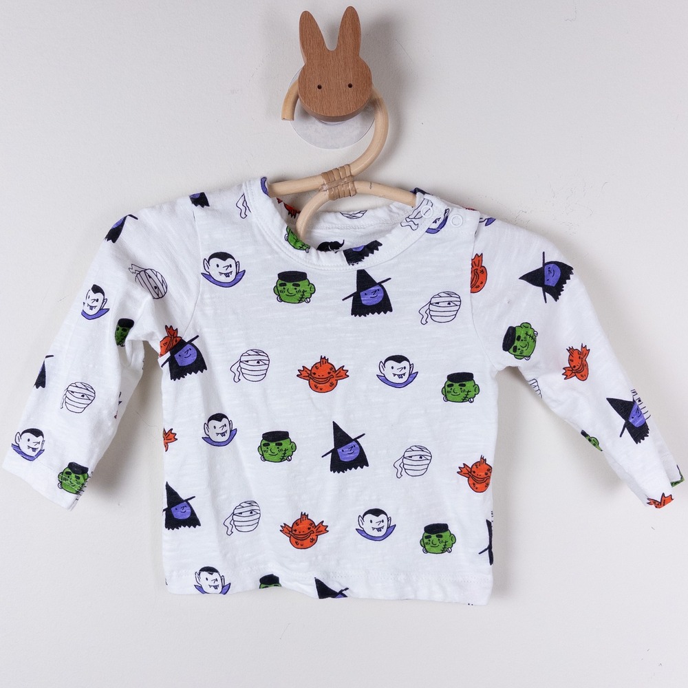 Monica + Andy Halloween Monster Shirt Kids 6-9m White Organic Slub Knit‎ Top